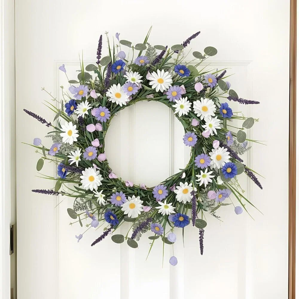 20 '' Spring Wreaths for Front Door Lavender Flowers Artifical Daisy Purple